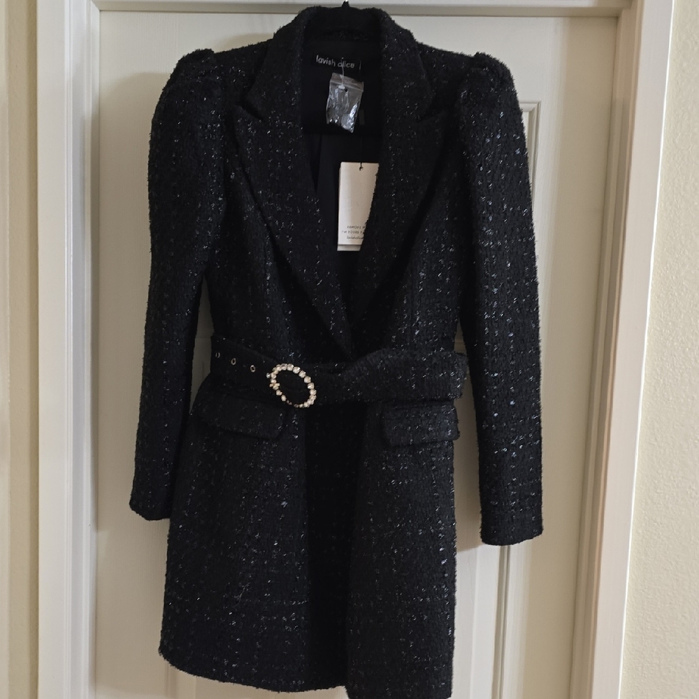 Lavish Alice Black Tweed Blazer with Belt